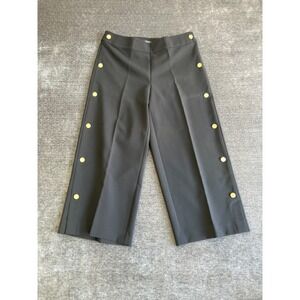 LOFT Sailor Crop Pants Womens 6 Black Stretch Gold Tone Button Wide Leg Pull On